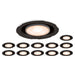 Recessed ceiling lights, black and white trim.