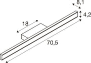 Dimensioned drawing of SLV ONE LINEAR 70, wall-mounted light, UP/DOWN, 2700/3000K, PHASE, white