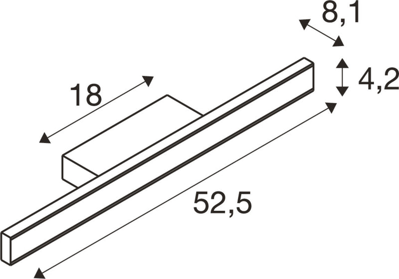 Dimensioned drawing of SLV ONE LINEAR 50, wall-mounted light, UP/DOWN, 2700/3000K, PHASE, white