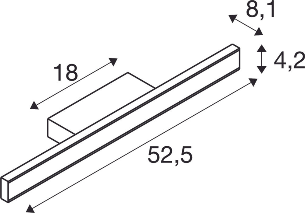 Dimensioned drawing of SLV ONE LINEAR 50, wall-mounted light, UP/DOWN, 2700/3000K, PHASE, brass