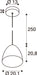Technical drawing of a pendant light fixture with dimensions.