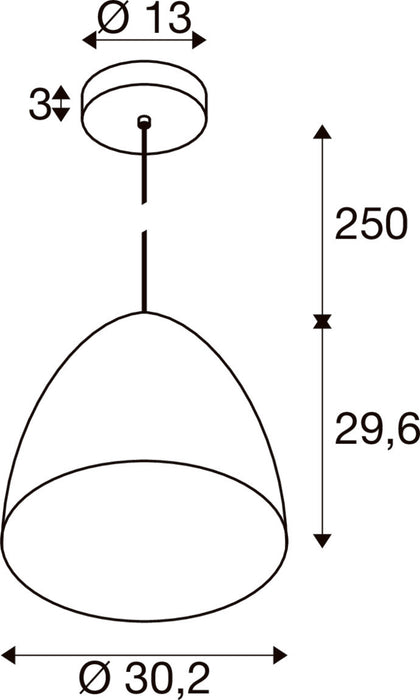 Technical drawing of a pendant light fixture with dimensions.