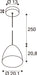 Technical drawing of a pendant light fixture with dimensions.