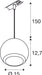 Dimensioned drawing of SLV LIGHT EYE® 150, 1~ pendant light, GU10, pendant length 150cm, 1x max. 13W, matt white