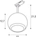 Dimensioned drawing of SLV Aluminium LIGHT EYE ® 150, 3~ spotlight, round, GU10, 1x max. 13W, matt white