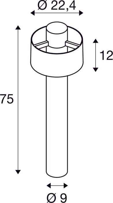 Dimensioned drawing of SLV PHOTONI CYL POLE 75, free-standing lamp, E27, 1x max. 13W, black