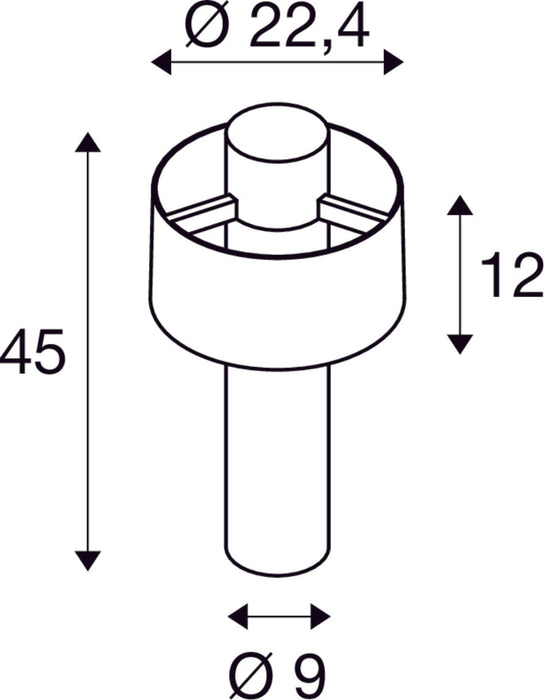 Dimensioned drawing of SLV PHOTONI CYL POLE 45, free-standing lamp, E27, 1x max. 13W, rust
