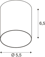 Dimensioned drawing of SLV PURI 2.0 Tube, lampshade, h: 6.5 cm, bronze