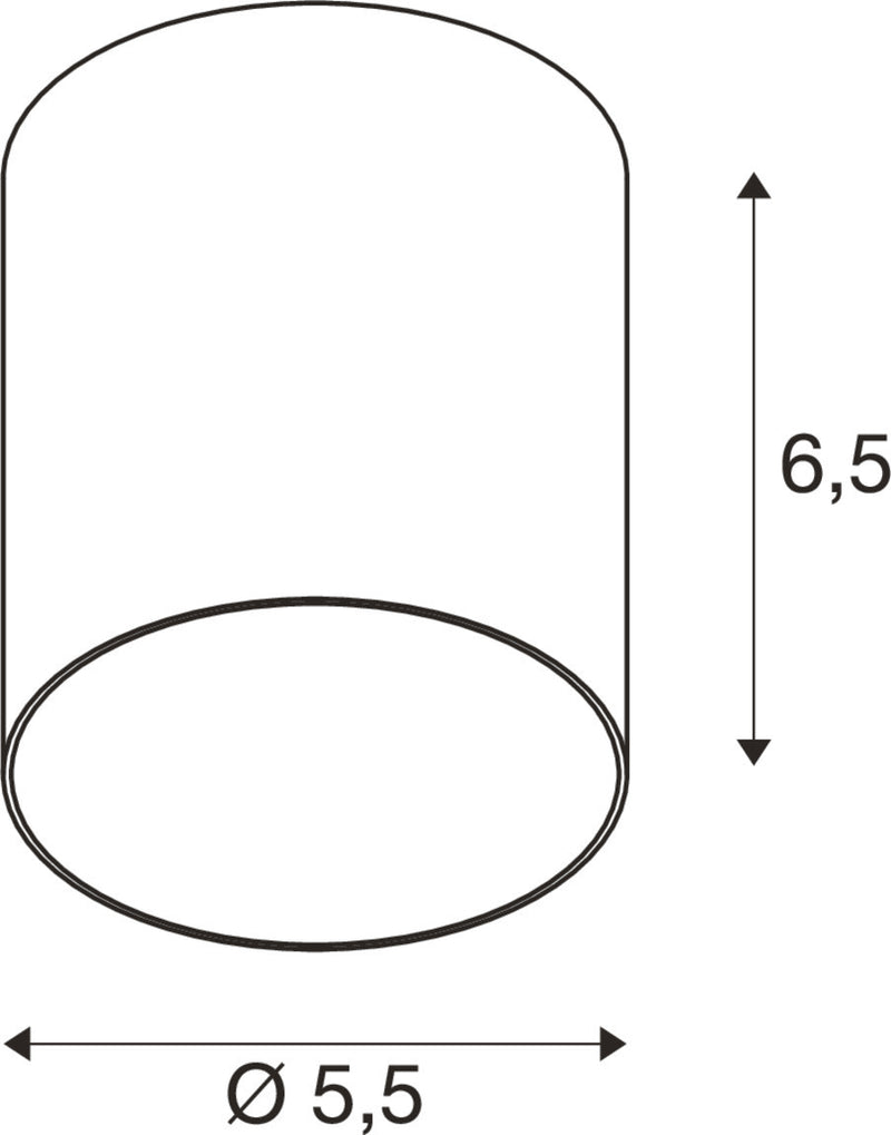Dimensioned drawing of SLV PURI 2.0 Tube, lampshade, h: 6.5 cm, bronze