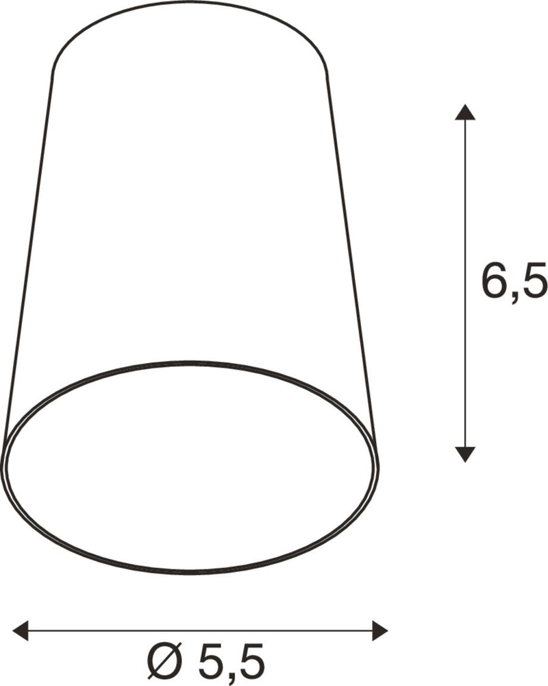 Dimensioned drawing of SLV PURI 2.0 Cone, lampshade, h: 6.5 cm, black