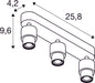 Dimensioned drawing of SLV PURI 2.0 Basic, wall and ceiling-mounted light, long, round, 3 x max. 6W GU10, white