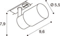 Technical drawing of a ceiling-mounted cylindrical spotlight with dimensions.