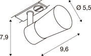 Dimensioned drawing of SLV Aluminium PURI 2.0 Cone, 1~ spot, GU10, 1x max. 6W, black / gold