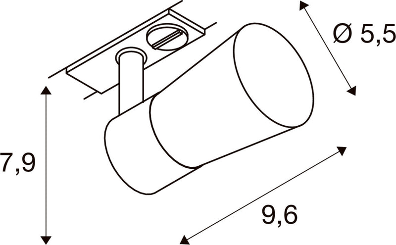 Dimensioned drawing of SLV Aluminium PURI 2.0 Cone, 1~ spot, GU10, 1x max. 6W, white