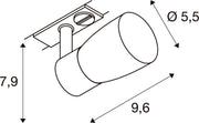 Dimensioned drawing of SLV Aluminium PURI 2.0 Dome, 1~ spot, GU10, 1x max. 6W, white