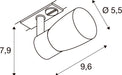 Technical drawing of a track light fixture showing dimensions.