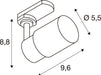 Technical drawing of a surface-mounted spotlight with dimensions.