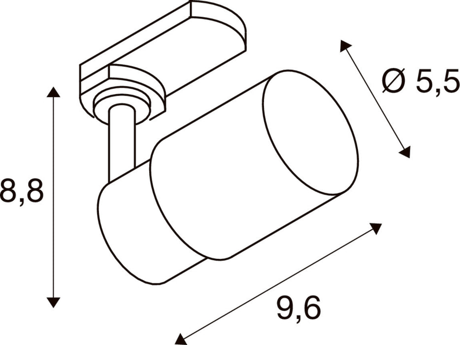 Technical drawing of a surface-mounted spotlight with dimensions.