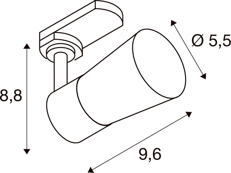Technical drawing of a surface-mounted spotlight with dimensions.