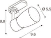 Technical drawing of a surface-mounted spotlight with dimensions.