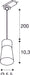 Dimensioned drawing of SLV PURI 2.0 Cone, 3~ pendant light, GU10, pendant length 200 cm, 1x max. 6W, white