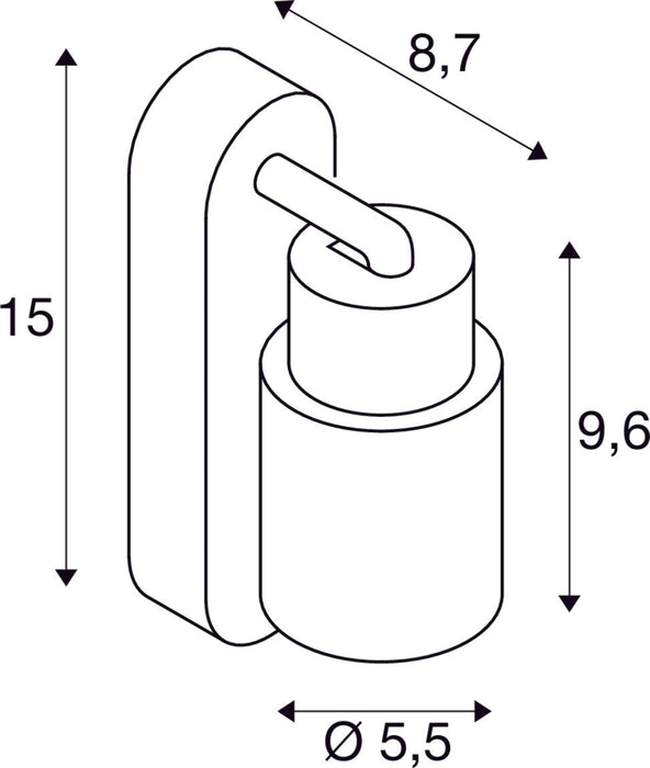 Dimensioned drawing of SLV PURI 2.0 Tube, wall and ceiling-mounted light, switch, rectangular, 1x max. 6W GU10, white