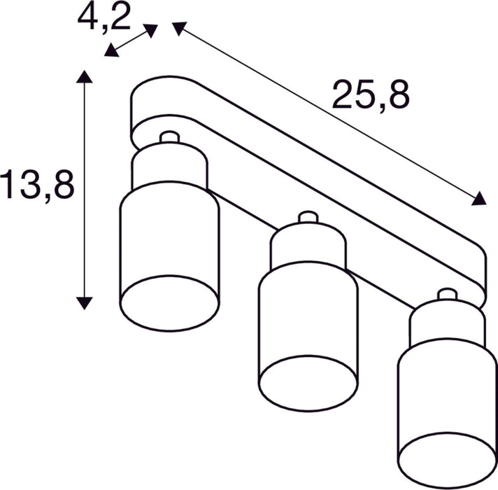 Dimensioned drawing of SLV PURI 2.0 Tube, wall and ceiling-mounted light, long, 3 x max. 6W GU10, black