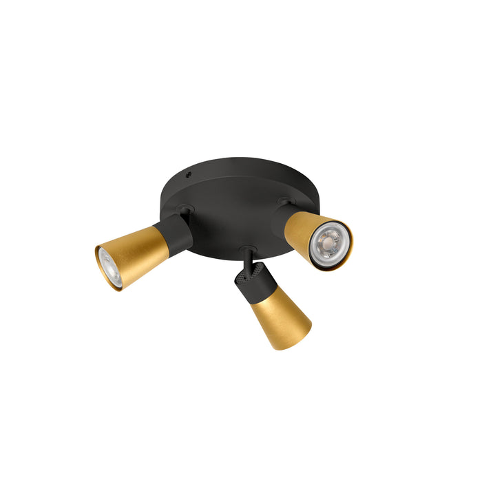 Back view product picture of SLV PURI 2.0 Cone, wall and ceiling-mounted light, round, 3 x max. 6W GU10, black / gold