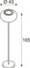 Technical drawing of a floor lamp, dimensions 43mm diameter head, 165mm height, round base.