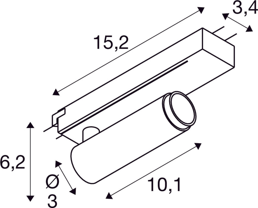Dimensioned drawing of SLV Aluminium GRIP! S, 1~ spot, cylindrical, 3000K, 11W, PHASE, 29°, gold / black