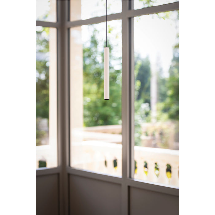 Hanging cylinder pendant light fixture, white finish.