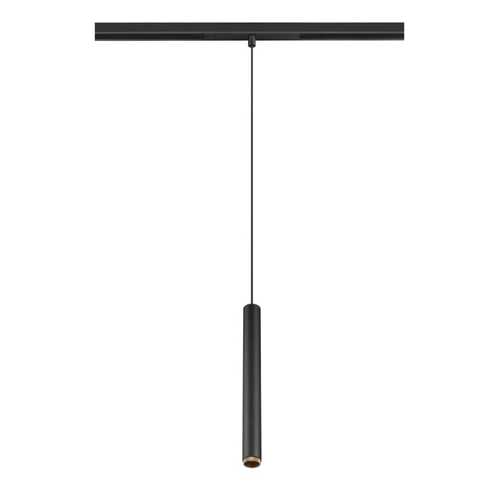 Sloping product picture of SLV GRIP! S, 48V pendant light, pendant length 200cm, 2000-3000 K, 29°, DALI, dim-to-warm, black / gold