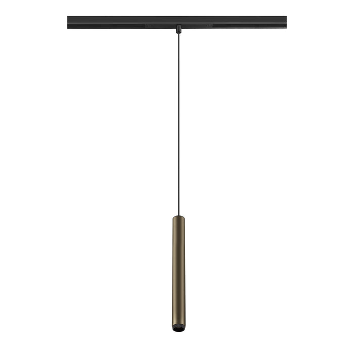 Sloping product picture of SLV GRIP! S, 48V pendant light, pendant length 200cm, 2000-3000 K, 29°, DALI, Dim-to-Warm, bronze / black