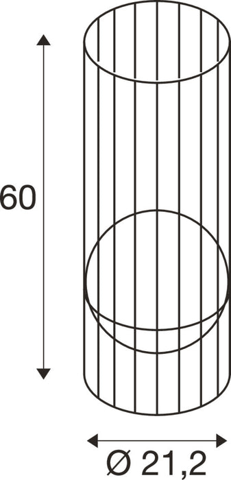 Technical drawing of a cylindrical cage with dimensions.