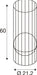 Technical drawing of a cylindrical cage with dimensions.