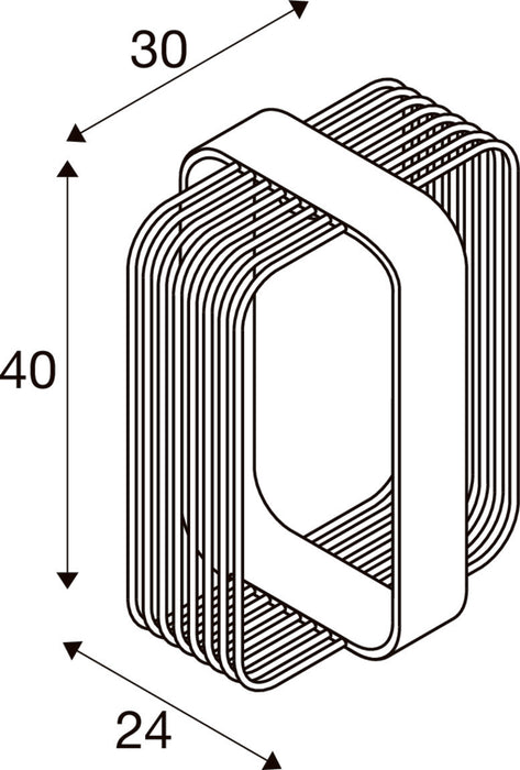 Technical drawing with dimensions of a white, rounded rectangular metal towel bar.