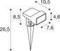 Dimensional drawing of a stake-mounted light fixture with measurements.