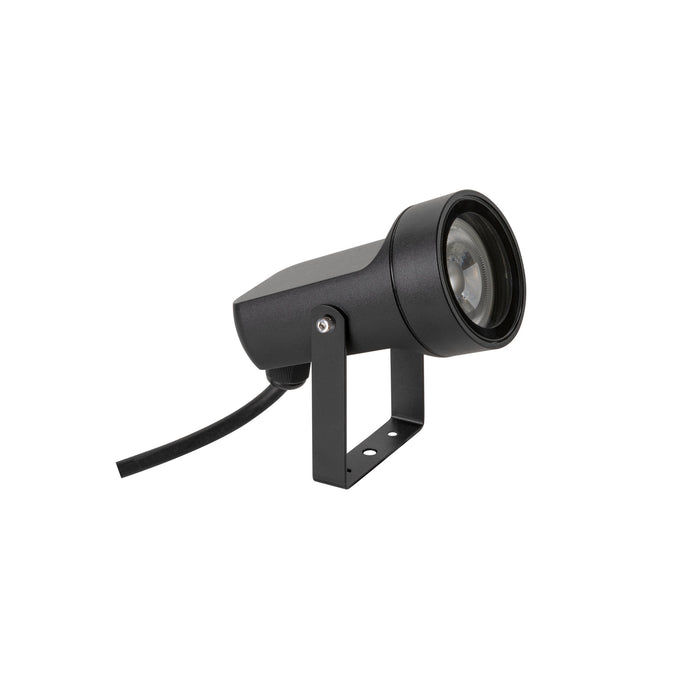 Black metal spotlight with bracket mount.