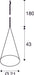 Dimensioned drawing of SLV MAGICO 20, pendant light, E27, pendant length 180cm, 1x max. 10W, matt black