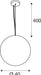 Technical drawing of a round, ceiling-mounted pendant light fixture with dimensions.