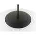 Close-up of a white glass pendant light with a black metal canopy and a black fabric cord.