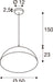 Technical drawing of a pendant light fixture with dimensions.