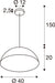 Technical drawing of a pendant light fixture with dimensions.
