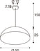 Technical drawing of a dome pendant light fixture with dimensions.