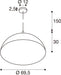 Technical drawing of a dome pendant light fixture with dimensions.
