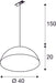 Dimensioned drawing of SLV FORCHINI M 40 TRACK, 1~ pendant light, E27, pendant length 150cm, silver-grey adapter, 1x max. 40W, matt black / matt gold