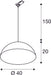 Dimensioned drawing of SLV FORCHINI M 40 TRACK, 3~ pendant light, E27, pendant length 150cm, adapter black, 1x max. 40W, matt black / matt gold