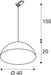Technical drawing of a ceiling-mounted pendant light fixture, dome shade, dimensions 40x20x150.