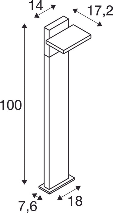 Dimensioned drawing of SLV ABRIDOR POLE 100, floor lamp, HYBRID, 2200/2700K, IP65 anthracite