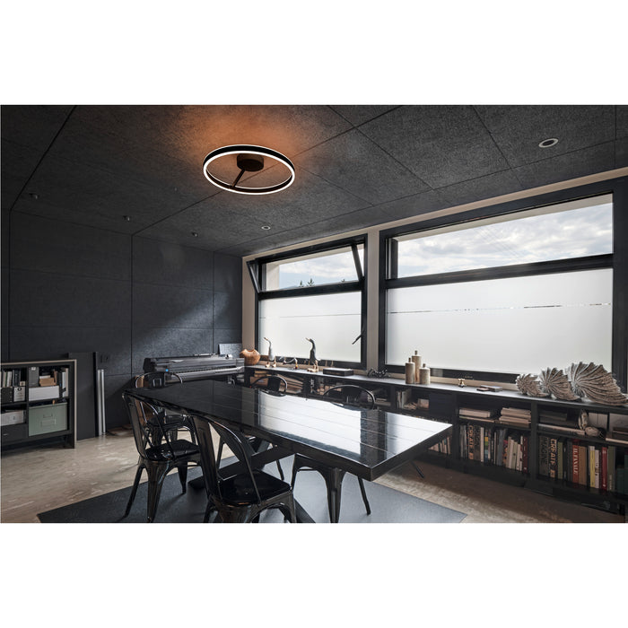 Modern black ring LED ceiling light fixture.